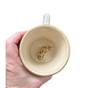 Vtg Lotus Beige Leopard Yellow Black Spotted Mug with Leopard Figure Inside 2003